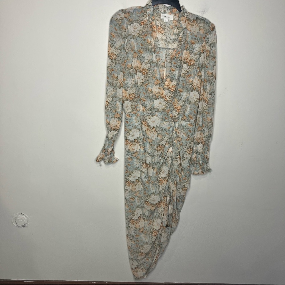 Mable Alejandra floral midi dress long sleeve v-neck women’s size small dressy